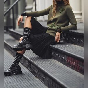 Aleeza Dahlia Olive Green Sweater with Crochet Flowers